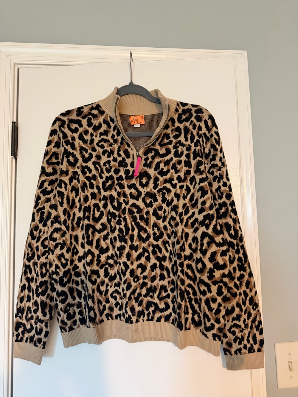 J. Crew Leopard Print Quarter-Zip Sweater in Beige and Black